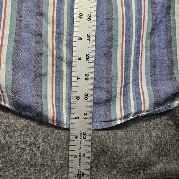 Vintage Eddie-Bauer Vertical-Stripes Shirt L Summer Style Blue Red White - Picture 8 of 9